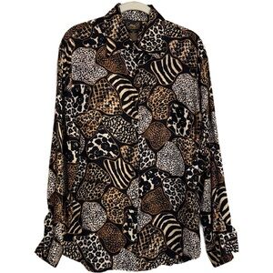 COREY B New York Vintage Silk Long Sleeve Button Blouse Size S Animal Print